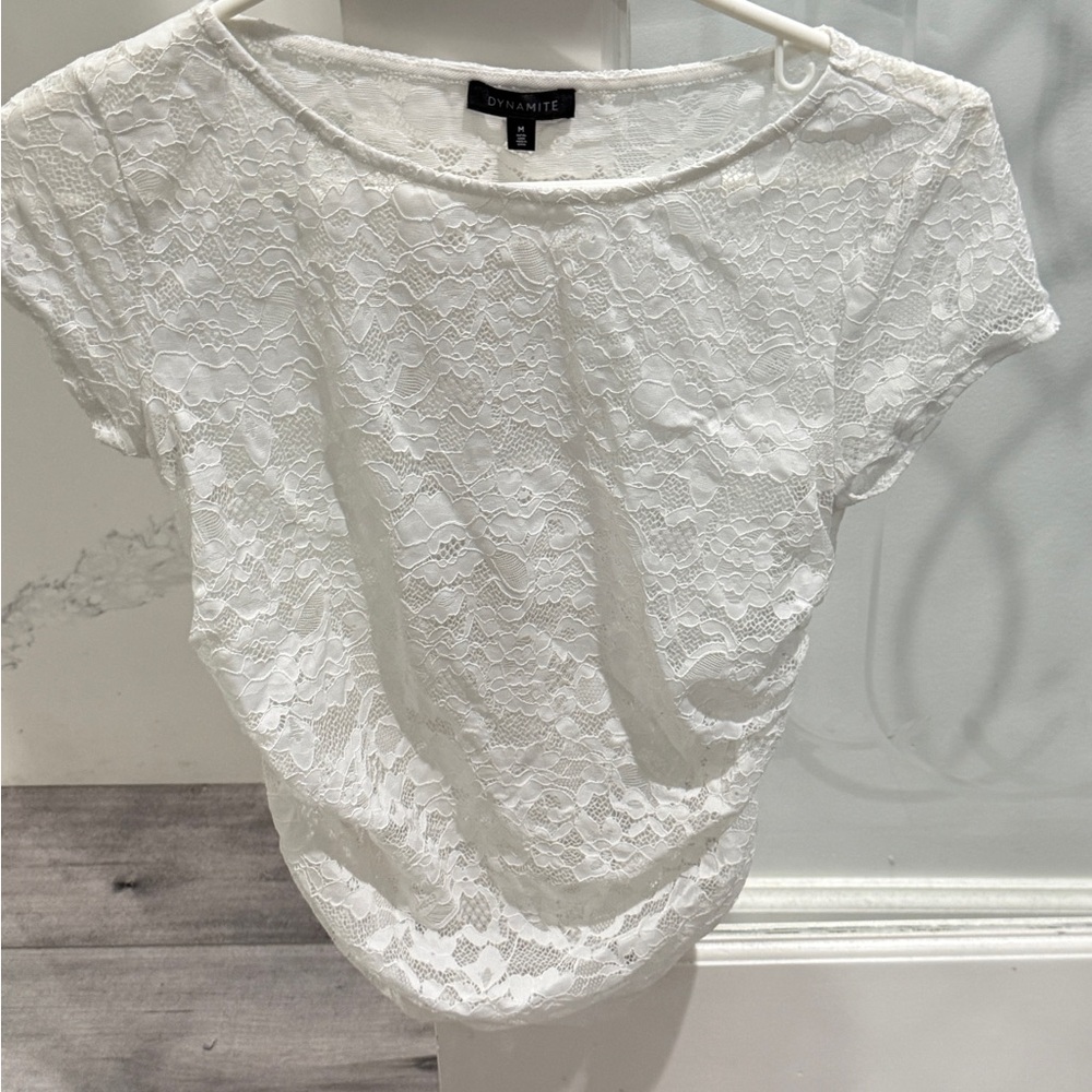 Dynamite Short Sleeve White Lace Tee
